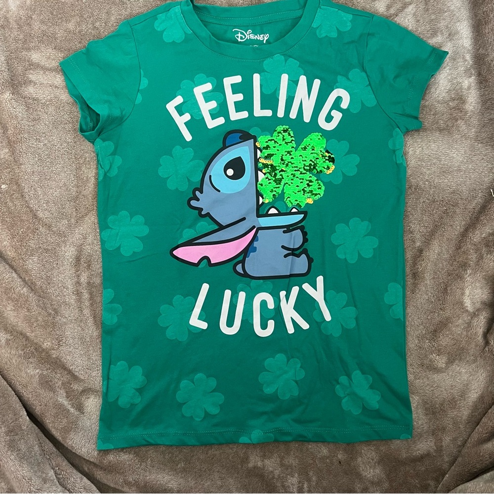 Disney | T Shirt | L 10/12 | Green Feeling Lucky Stitch T-Shirt